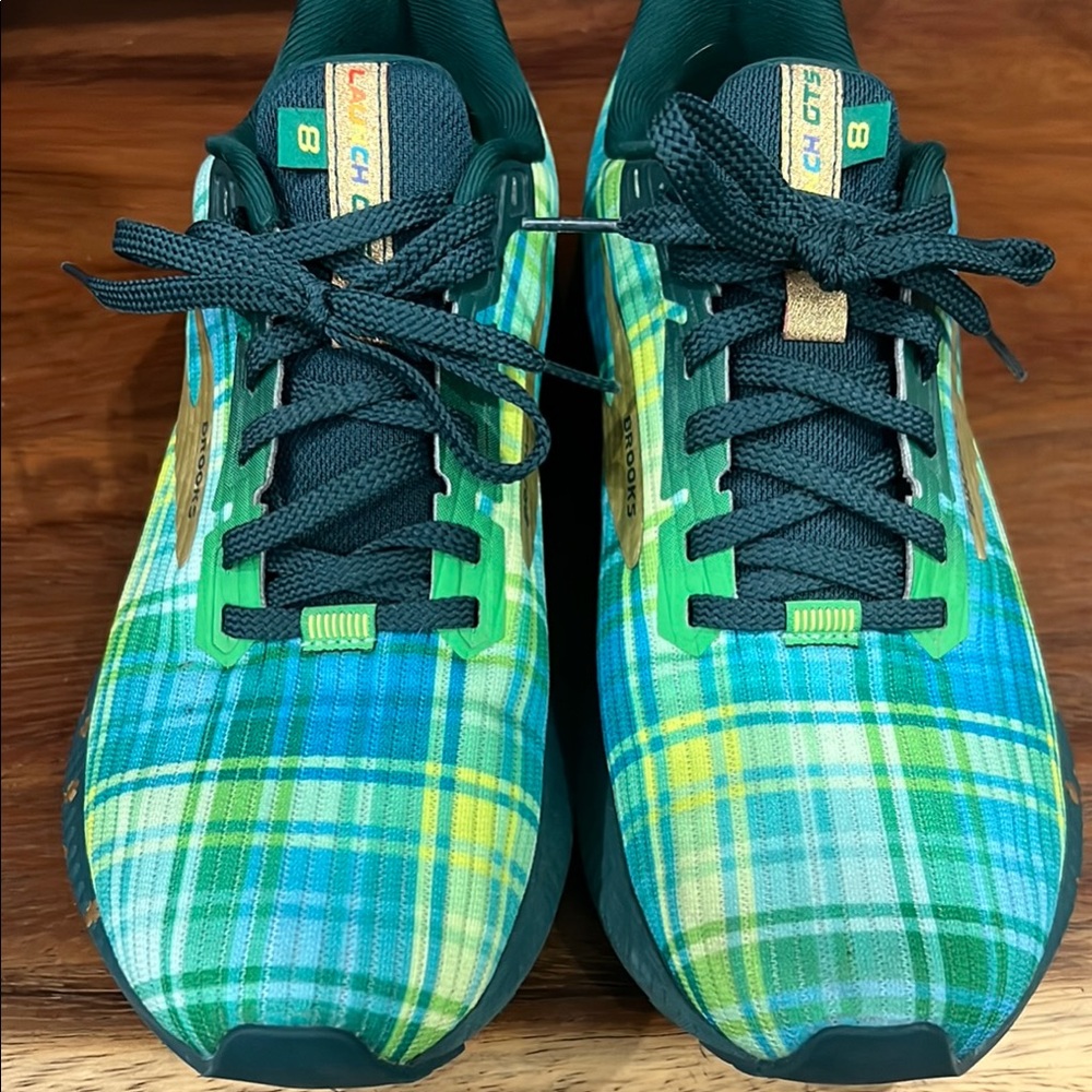 Brooks Green and Blue Plaid Athletic Shoes